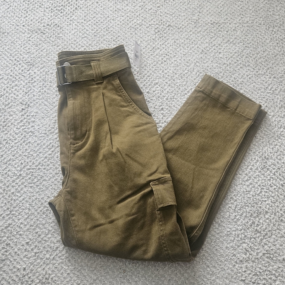 GAP Khaki Green Cargo Utility Pants Cotton Blend 00 Petite NWT